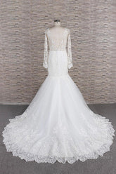 Long Sleeve Mermaid Sweetheart Appliques Lace Backless Wedding Dresses
